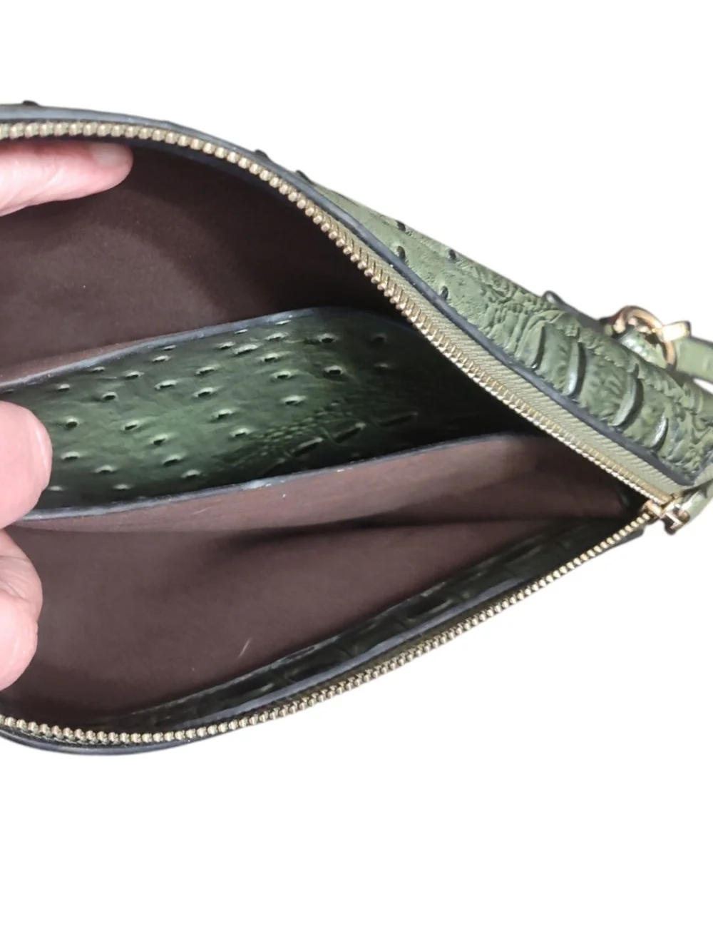 Olive Green Croc-Textured Convertible To Crossbody/ Clutch with Gold Hardware